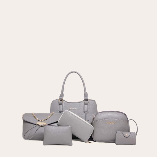 

6pcs Minimalist Metal Decor Tote Bag Set, Grey