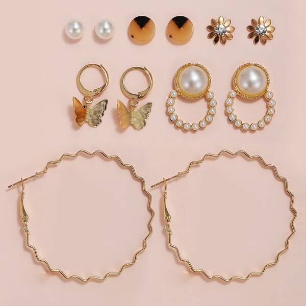 

6pairs Faux Pearl Decor Earrings, Gold