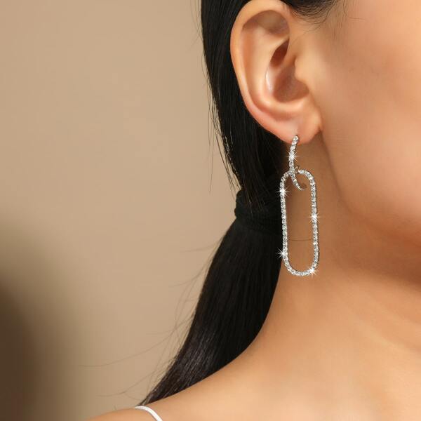 

Rhinestone Geometric Earrings, Silver