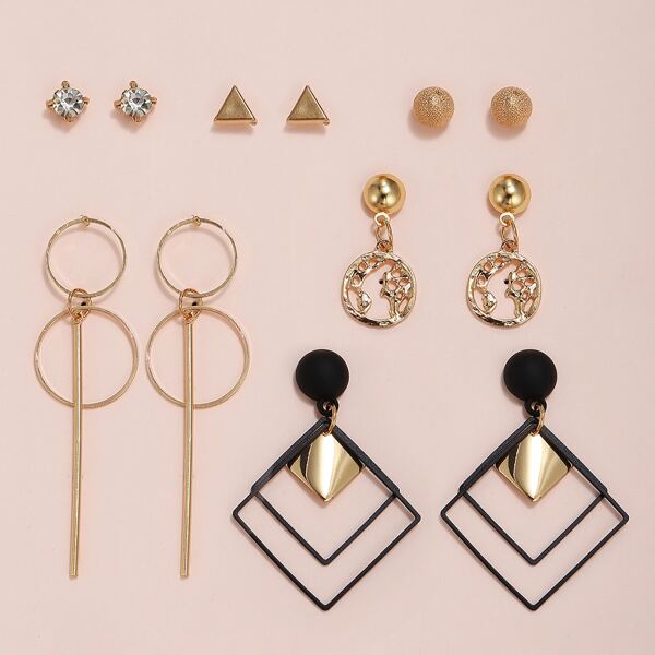 

6pairs Geometric Design Earrings, Multicolor