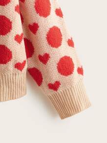 大碼波卡圓點和愛心圖案落肩袖開襟衫 - 彩色 - 查看 3