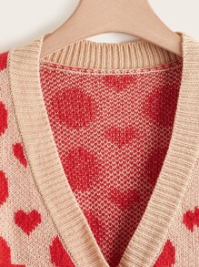 大碼波卡圓點和愛心圖案落肩袖開襟衫 - 彩色 - 查看 4