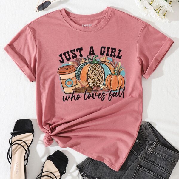 

Slogan & Pumpkin Print Tee, Dusty pink