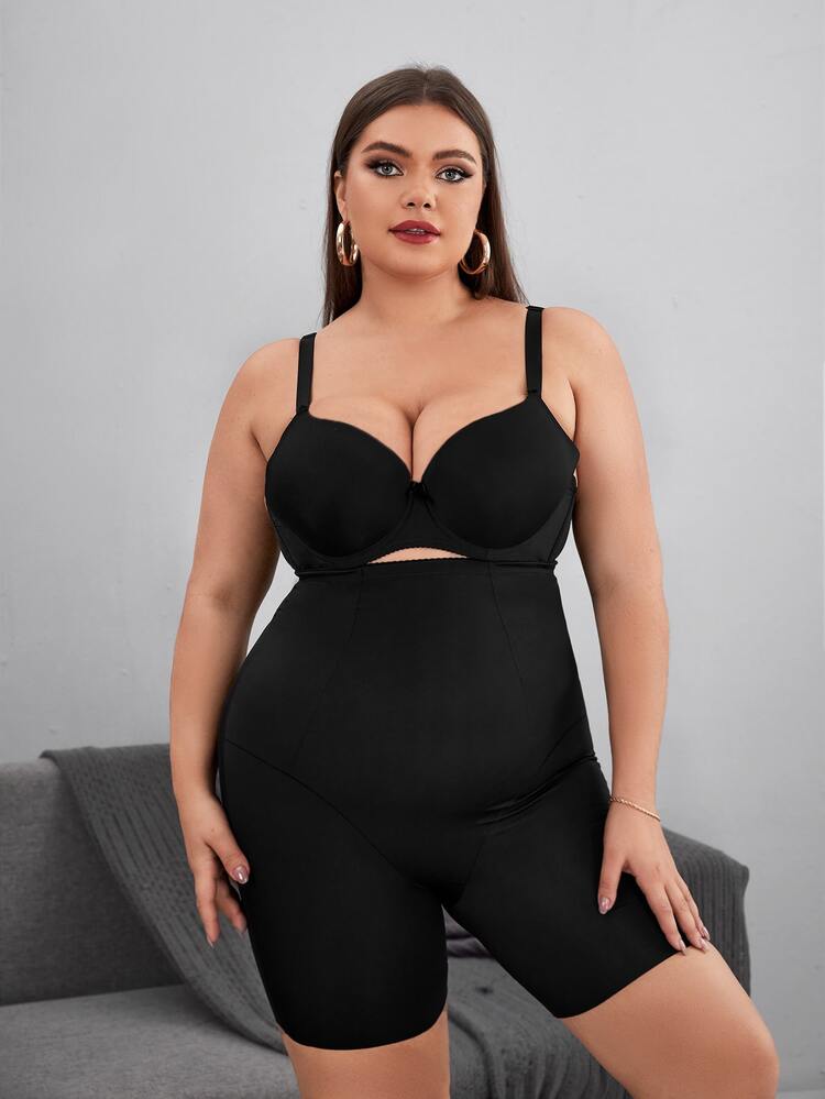 Plus Solid Shapewear Shorts - Black - View 5