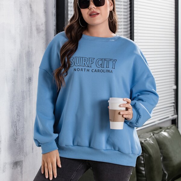 

Plus Letter Graphic Drop Shoulder Sweatshirt, Blue