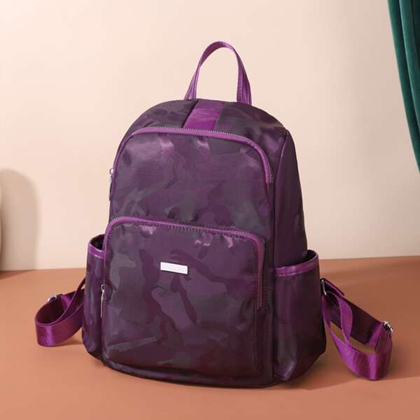 

Camo Pattern Large Capacity Classic Backpack, Purple