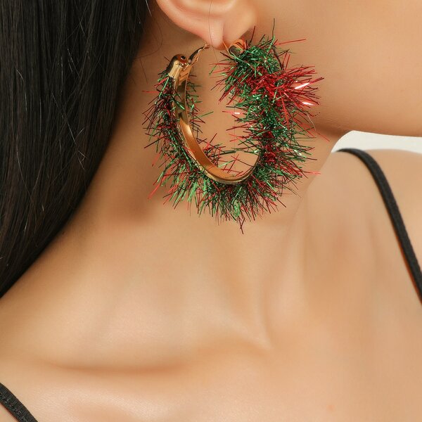 

Christmas Color Block Hoop Earrings, Multicolor