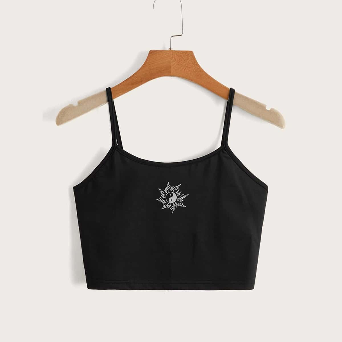 

Yin And Yang Graphic Crop Cami, Black