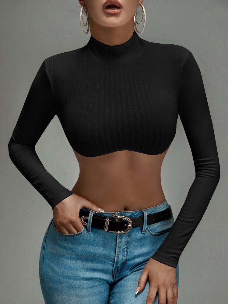 SHEIN SXY Mock Neck Rib-knit Crop Top | SHEIN EUR