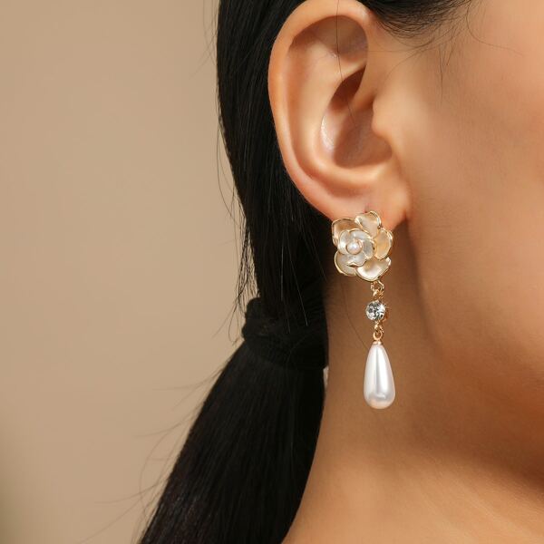 

Faux Pearl Drop Earrings, Gold
