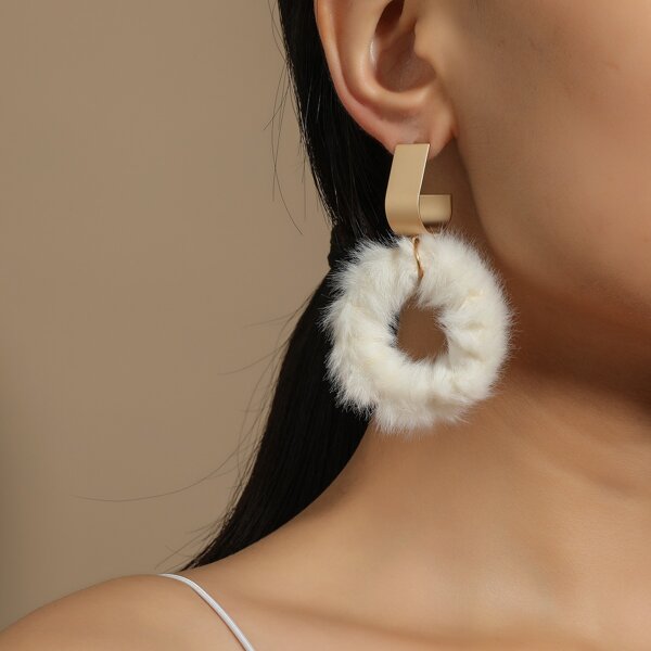 

Plush Circle Drop Earrings, White