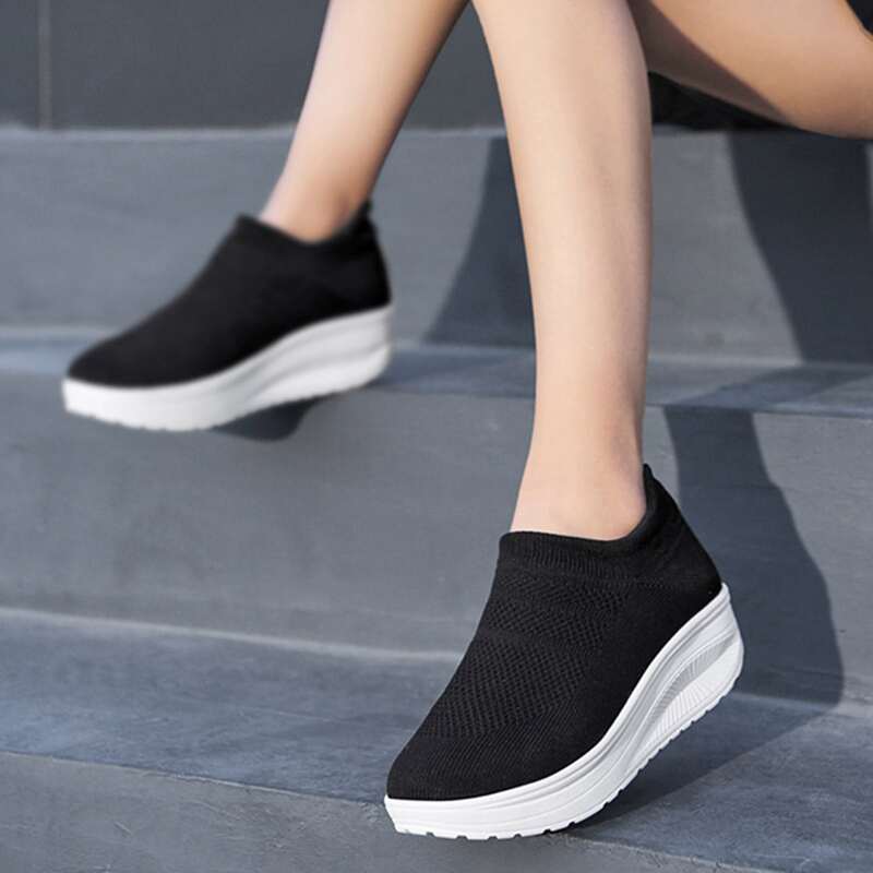 

Knit Detail Slip On Rocking Shoes, Black