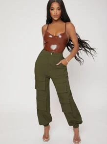 SHEIN SXY Áo liền quần ôm nữ Nhẫn màu trơn Gợi cảm - Rỉ Nâu - Xem 5