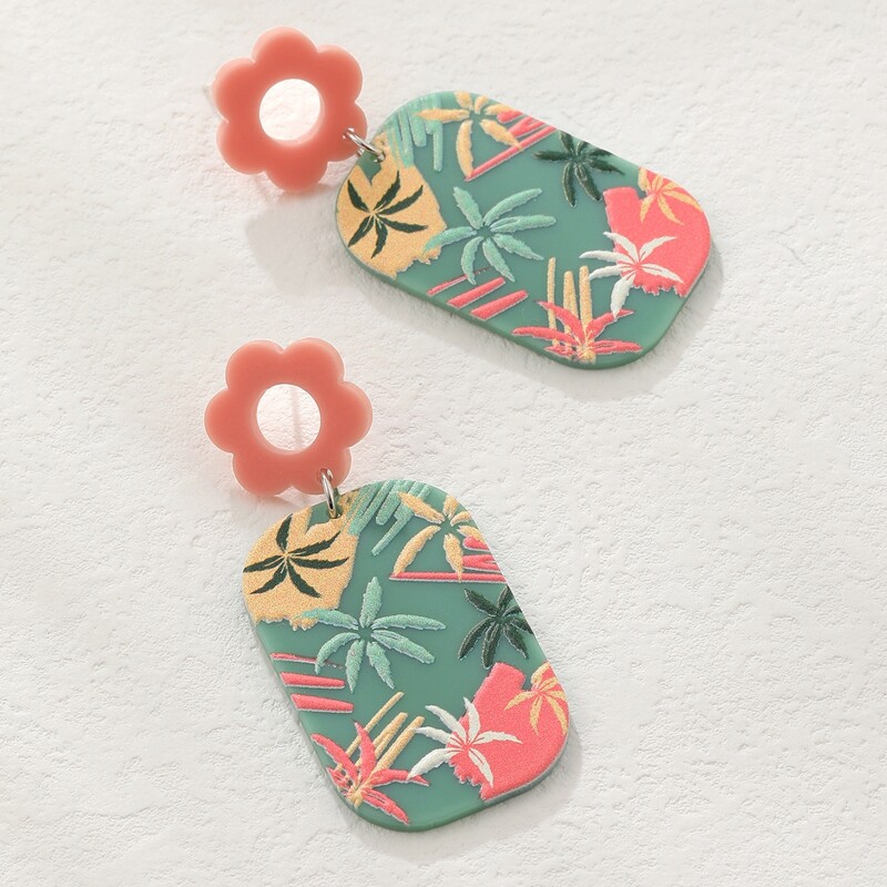 

Leaf Graphic Drop Earrings, Multicolor