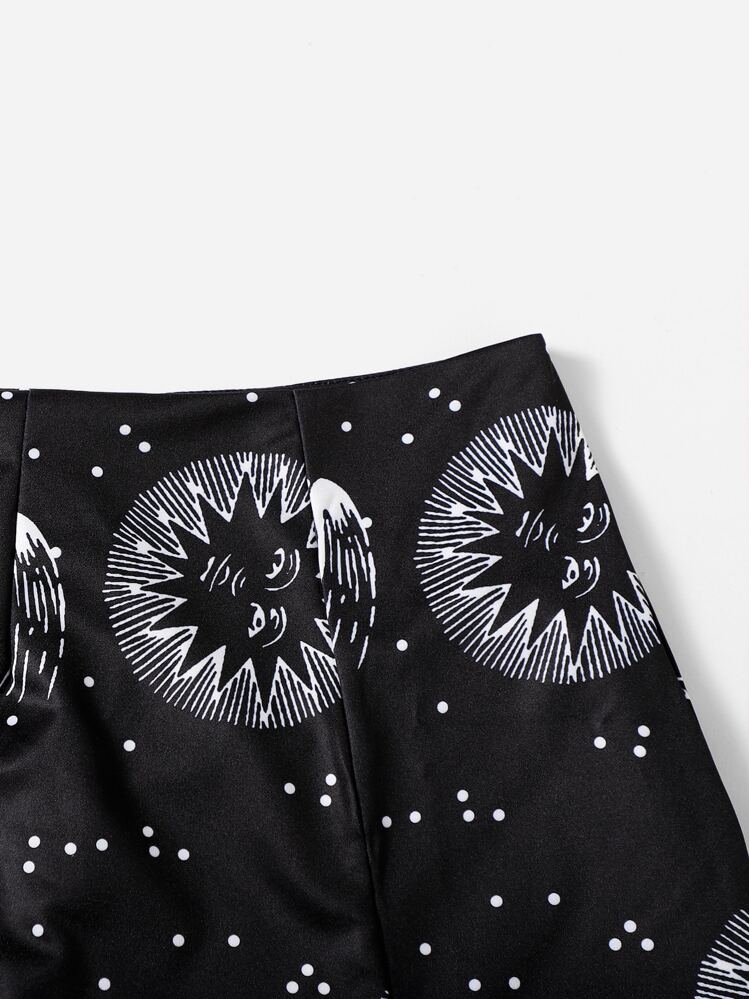 ROMWE 休閒開衩星空女士半身裙 - 黑色 - 查看 3