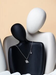 Rhinestone Planet Charm Necklace - Silver - View 3