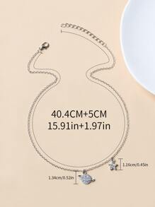 Rhinestone Planet Charm Necklace - Silver - View 4