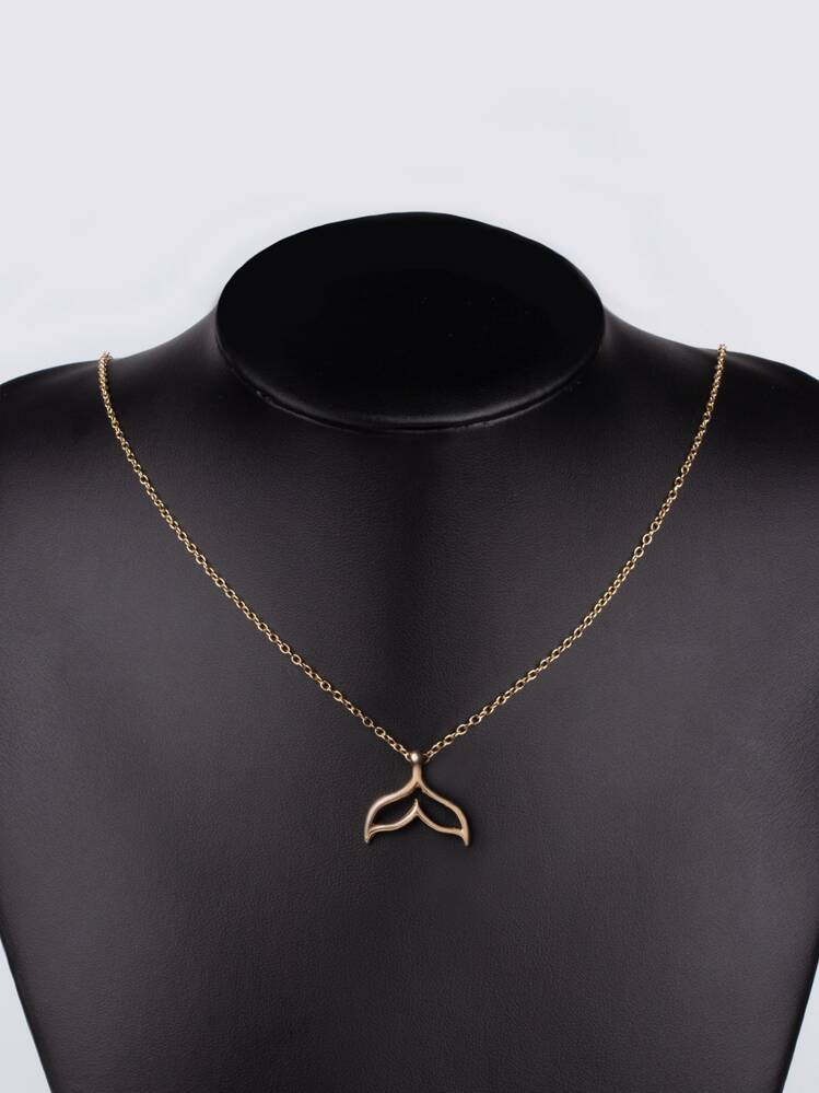 魚尾墜飾項鍊 - 金黃色 - 查看 3