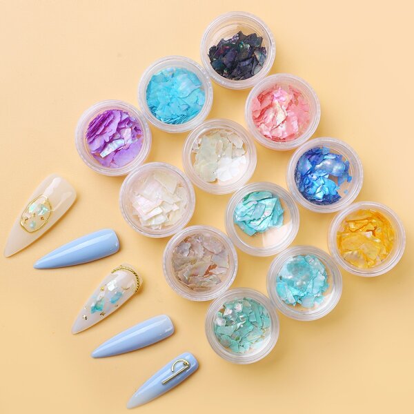

12pcs Shell Flakes Nail Art Decoration, Multicolor