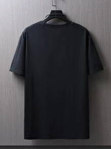 Manfinity Homme Men T-Shirts Fit Crew Neck Short Sleeve Graphic Tee Casual Summer Polyester - Black - View 2