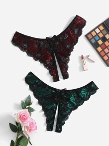 Classic Sexy Plus Lace Scallop Trim Crotchless Panty - Multicolor - View 1