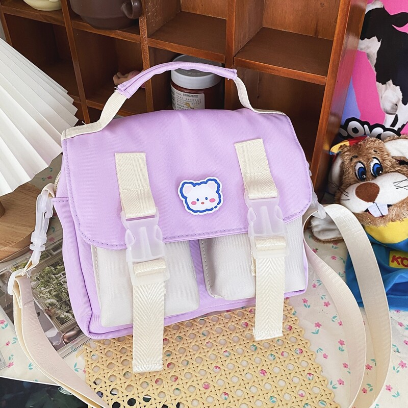 

Cartoon Graphic Double Buckle Satchel Bag, Purple