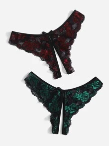 Classic Sexy Plus Lace Scallop Trim Crotchless Panty - Multicolor - View 2