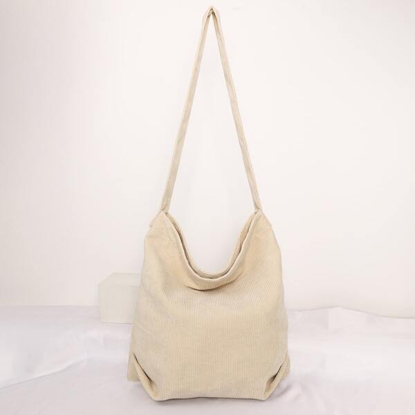 

Large Capacity Corduroy Bucket Bag, Beige
