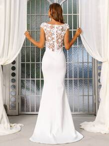 Missord Vestido de novia de malla con bordado largo - Blanco - Ver 1