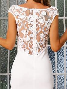 Missord Vestido de novia de malla con bordado largo - Blanco - Ver 4