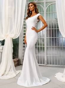 Missord Vestido de novia de malla con bordado largo - Blanco - Ver 5