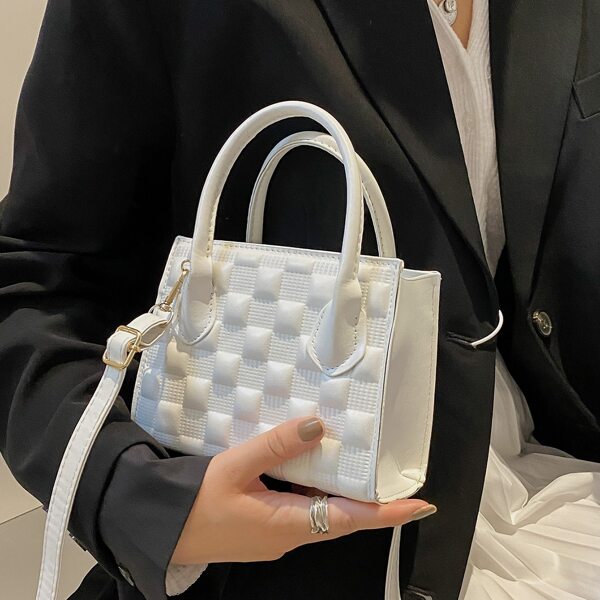 

Geo Embossed Square Bag, White