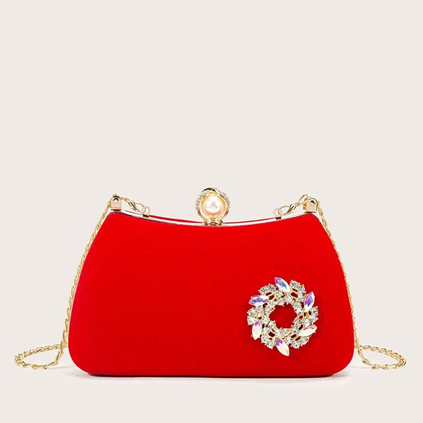 

Metal & Diamond Decor Clutch Bag, Red