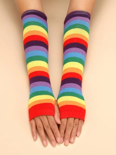 Rainbow Stripe Print Arm Sleevesy2k