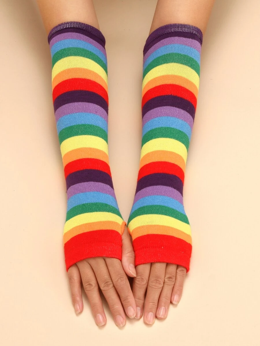 Rainbow Stripe Print Arm Sleevesy2k