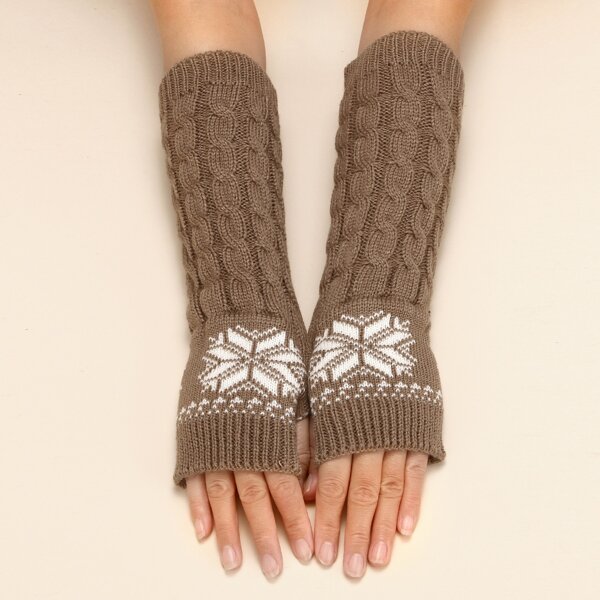 

Knit Fingerless Gloves, Brown
