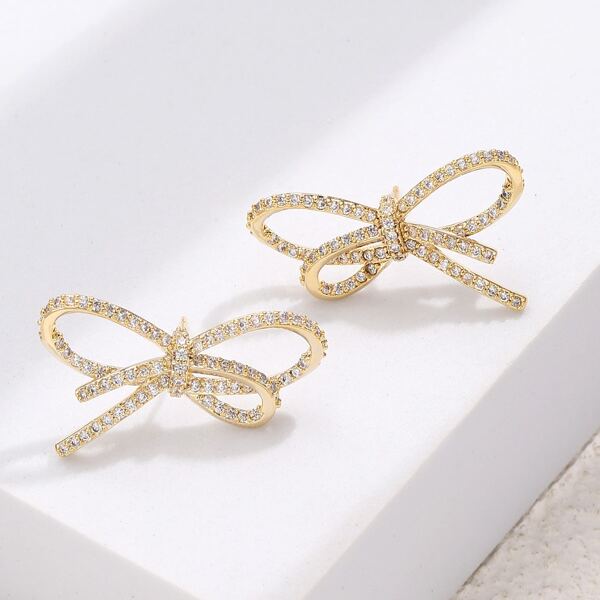 

16K Gold Plated Rhinestone Bow Decor Earrings
