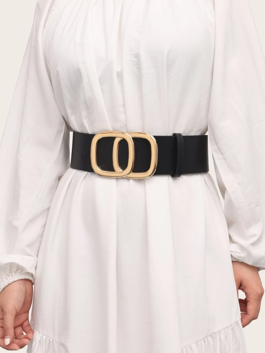 Geometric Buckle Corset Belt With Punch Tool - Black - View 1