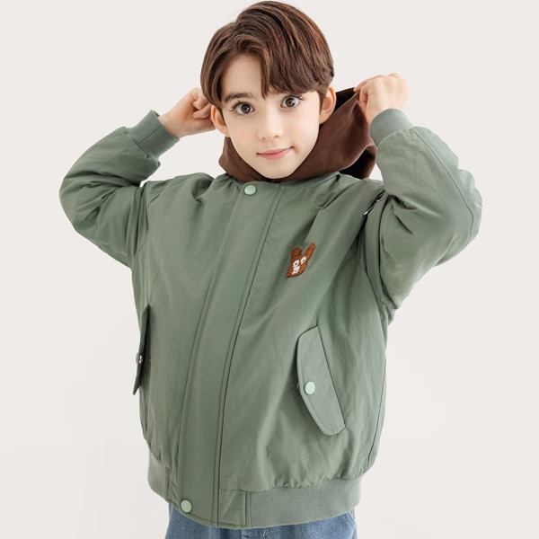 

Boys Letter & Cartoon Graphic Hooded 2 In 1 Puffer Coat, Multicolor