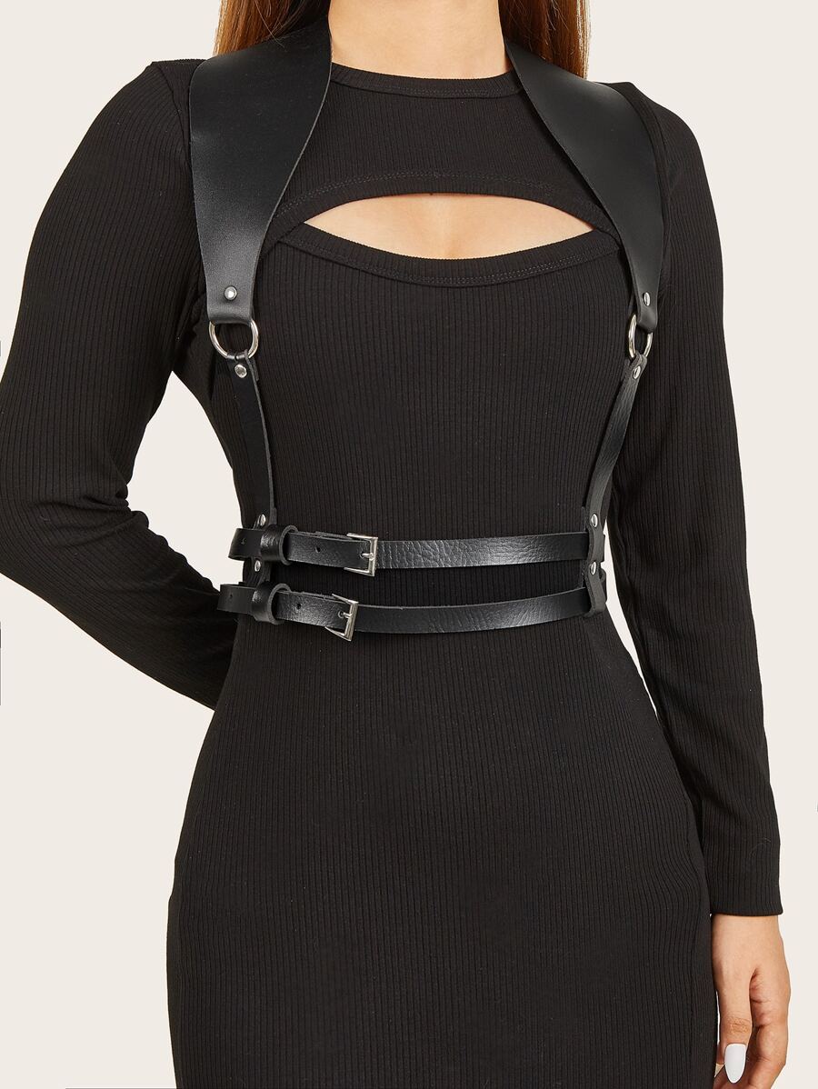 Cinturón arnés con hebilla geométrica - Negro - Ver 1