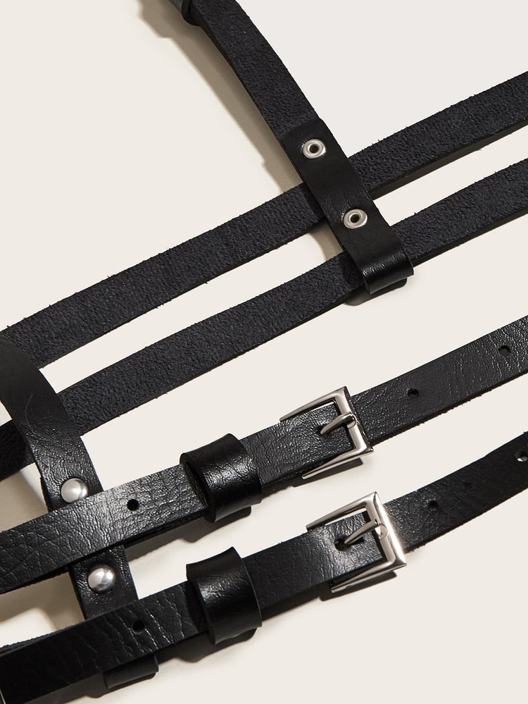 Geometric Buckle Harness Belt - Black - View 3