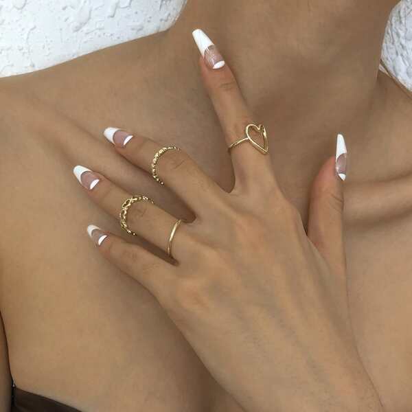 

4pcs Heart Detail Ring, Gold