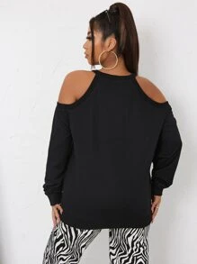 Sudadera con estampado de halloween de hombros descubiertos - Negro - Ver 2