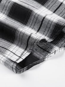 Men Plaid Print Drawstring Hooded High Low Hem Shirt Without Top - Multicolor - View 3