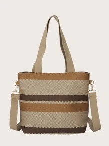 Túi đeo vai họa tiết sọc Colorblock - Màu Khaki - Xem 1