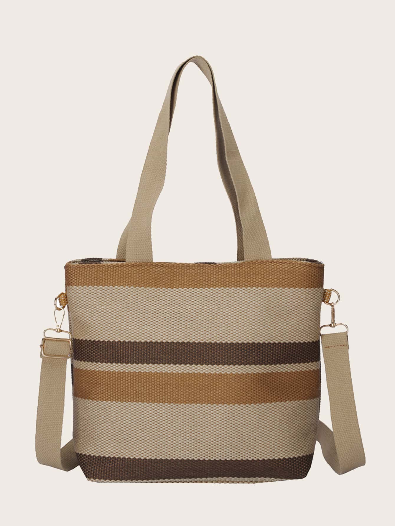 Túi đeo vai họa tiết sọc Colorblock - Màu Khaki - Xem 1