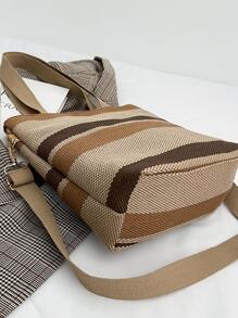 Túi đeo vai họa tiết sọc Colorblock - Màu Khaki - Xem 2