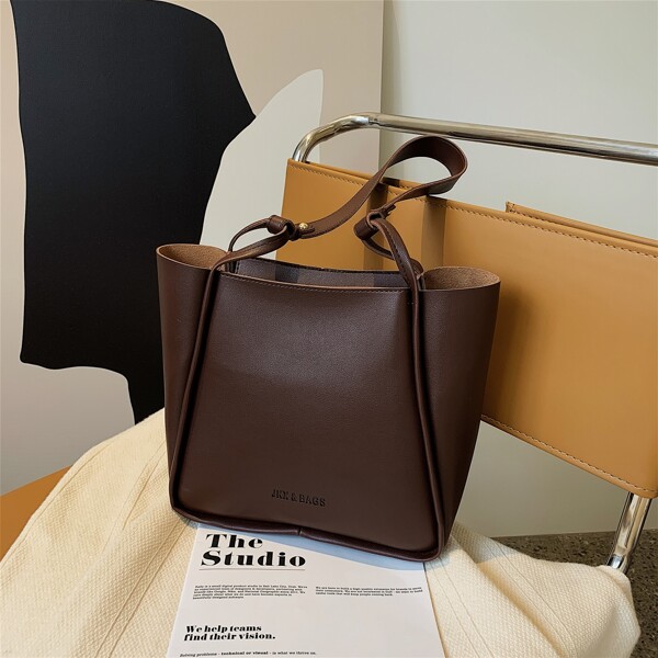 

Letter Detail Shoulder Tote Bag, Coffee brown