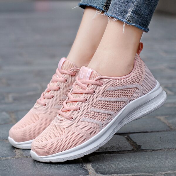 

Knit Detail Lace-up Front Running Shoes, Pink