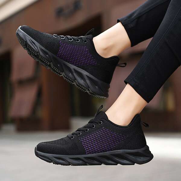 

Knit Detail Lace-up Front Running Shoes, Purple